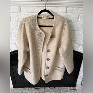 Cream Wool Cardigan with Button Closure